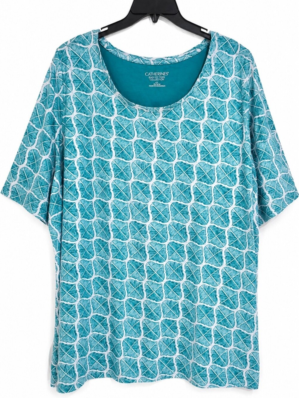 Catherines Easy Fit Tees Women’s 4X 30/32W Teal Geometric Print Cotton Top